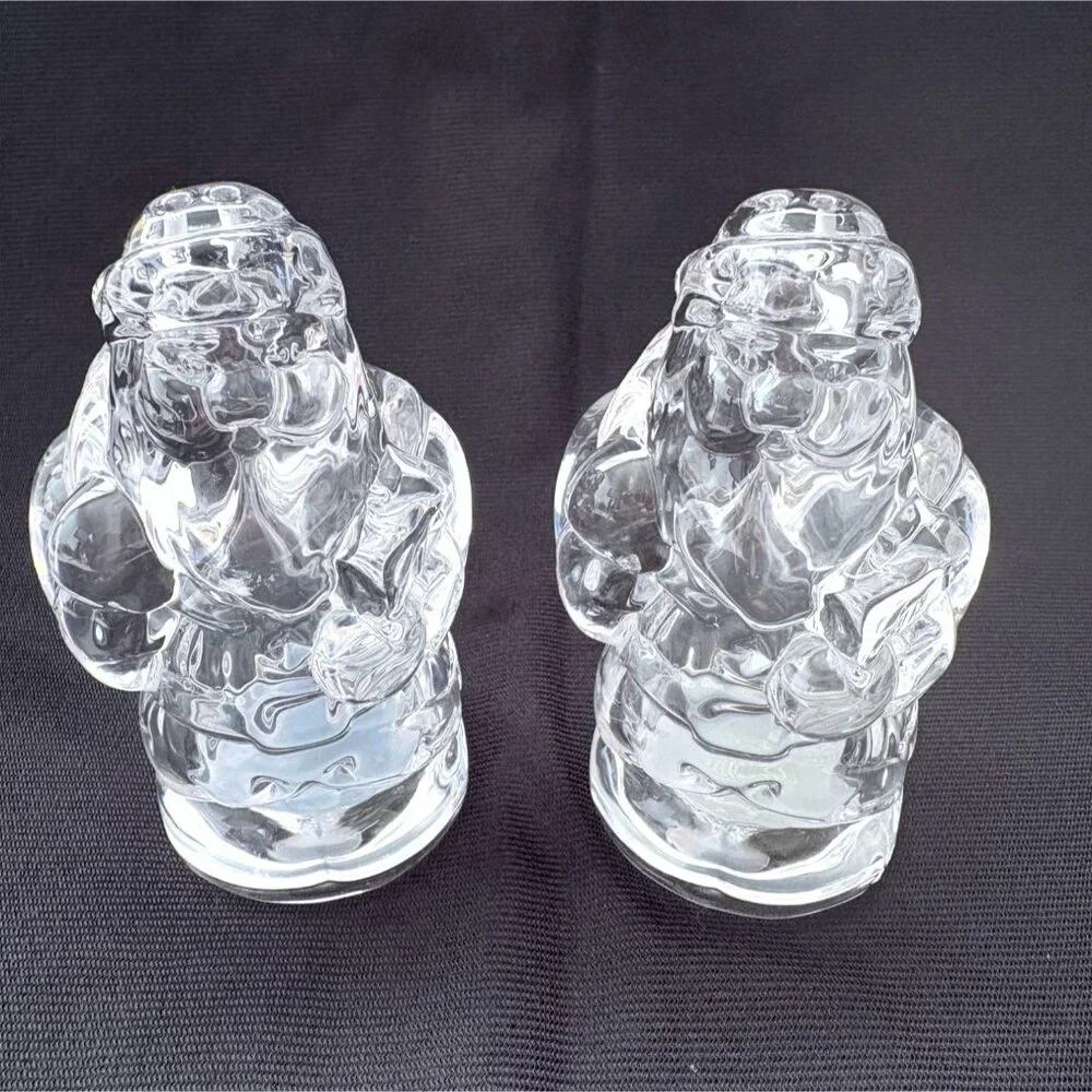 Vintage Gorham Crystal Holiday Traditions Santa Salt & Pepper‎ Shaker Set